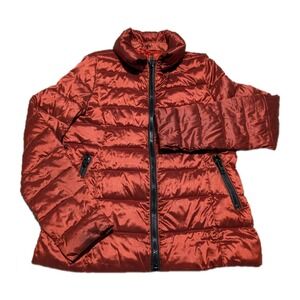 ANA A NEW APPROACH Packable Puffer Jacket Women's Size M Orange Metallic Zip Up